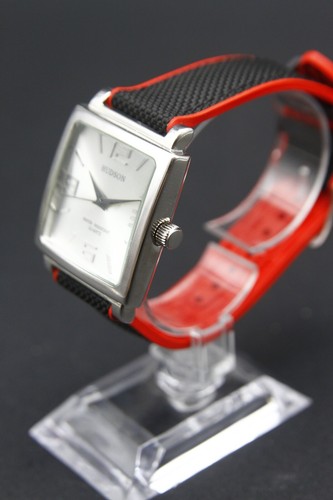 Hudson Watch Quartz Large Tank Style New Battery New Red And Black Strap - Picture 6 of 11