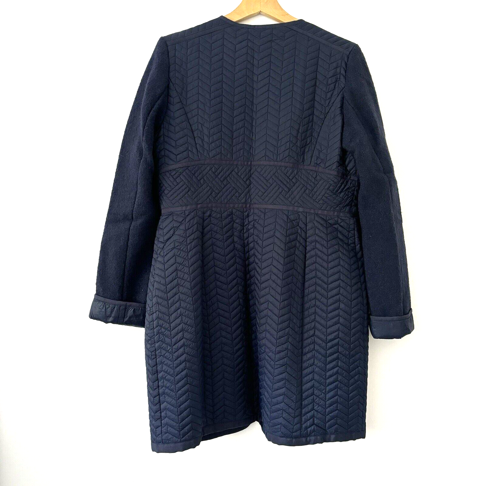 Pinko Coat Size L 12 EU 40 Navy Blue Quilted Lined Wool Blend Sleeves