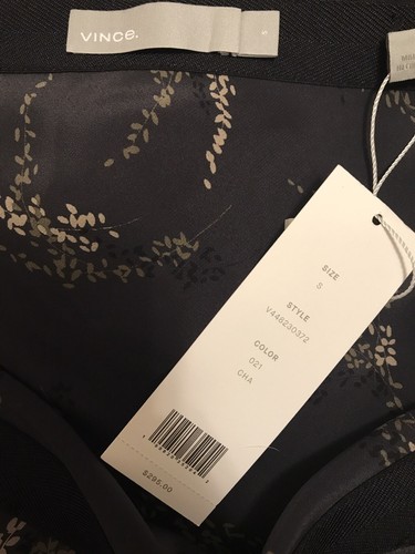 $295 NWT VINCE Flare Midi Elastic Waist Silk Printed Satin Charcoal Skirt sz S - Picture 7 of 10