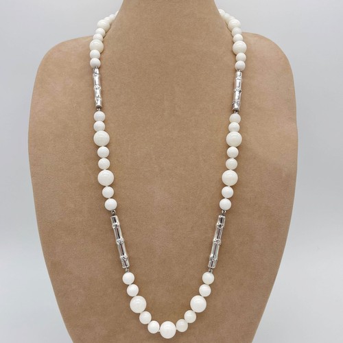 Simon Sebbag SSD Sterling Silver Bamboo White Jasper Bead 34" Statement Necklace