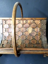 Wonderful Bamboo & Rattan Vintage Magazine Rack With Metal Detail, Woven Leaf 