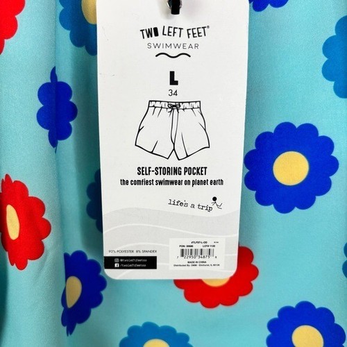 NWT TWO LEFT FEET Lined Swim Shorts in Teal Oopsie Daisy Printed Trunks Size L - Picture 7 of 10