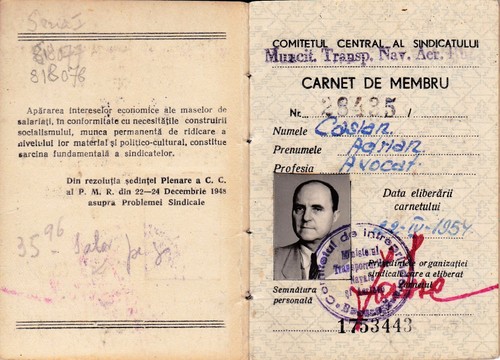 Romania, 1954, Syndicates Union Member Card - Revenue Fiscal Stamps Cinderellas - Picture 2 of 7