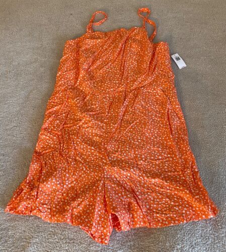 NWT Old Navy Orange White Floral Smocked Romper Sundress into Shorts Large NEW - 第 1/13 張圖片