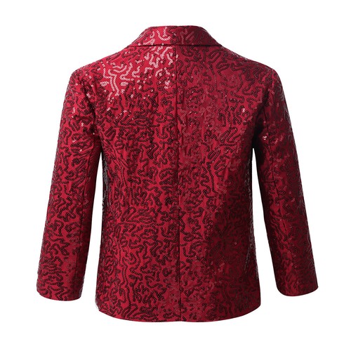 Kids Stylish Shiny Sequins Lapel One Button Suit Blazer Tuxedo Jacket Coat - Picture 16 of 22