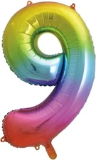 34" Giant Foil 9 Number RAINBOW Balloons Air Helium Large Birthday Party Wedding