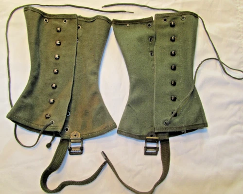 ORIGINAL WW2 1944/45 US MILITARY M-1938 OLIVE DRAB CANVAS LEGGING PAIR W/LACES -