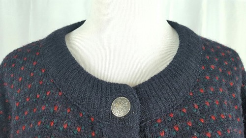 Cardigan maglione medio vintage LL Bean donna blu rosso tulipano misto lana pesante - Foto 5 di 12
