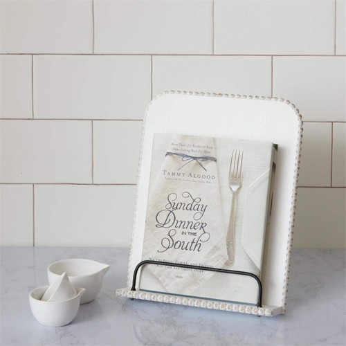 Distressed Beaded Wood Cookbook Stand - Foto 3 di 3