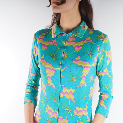Rare Gianni Versace Couture Vintage Emerald Pink Floral Front Zip