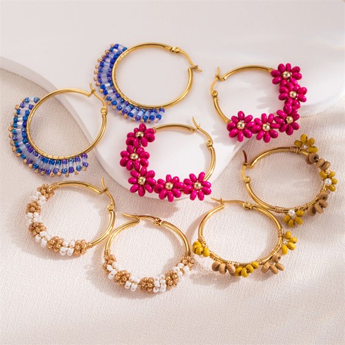 Flower Earrings Titanium Steel Geometric round Beaded Ins Style Exquisite