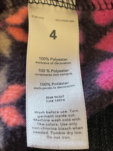 OshKosh B’Gosh Girls Size 4 Fleece Pullover Quarter Zip Jacket Hearts Flowers - Picture 11 of 12