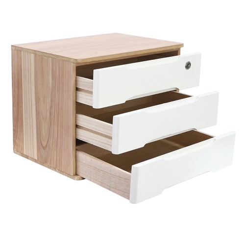 Wooden Desktop Storage Box with Lockable Drawers Office Supplies File Organizer - Picture 4 of 13