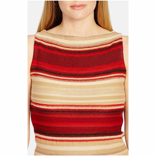 RALPH LAUREN Red Brown Striped Linen Cotton Sleeveless Tunic Sweater 3X - Picture 5 of 5