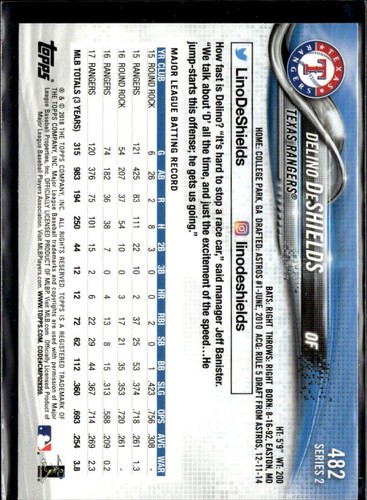 2018 Topps Series 2 Delino DeShields Texas Rangers #482 5 Card Lot - Picture 2 of 2