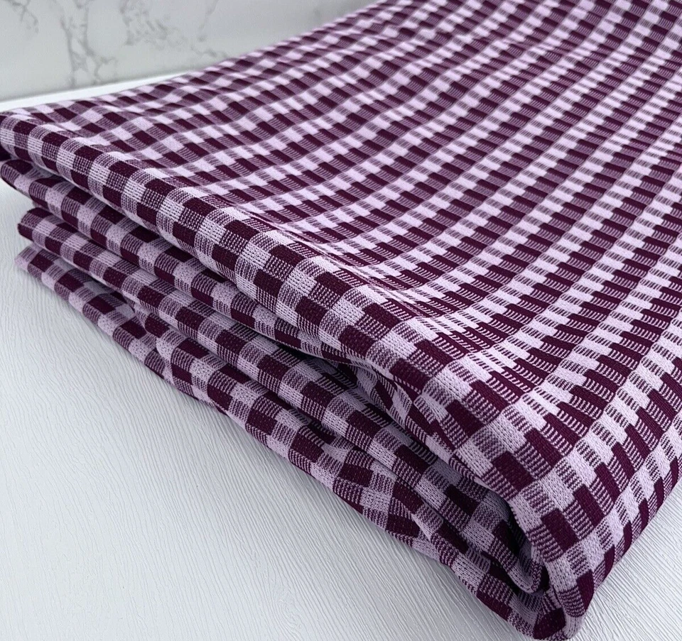 Burgundy Red Gingham Checked Fabric Stretch Knit 2 1/2 Yards 62" Wide - Image 3 of 4