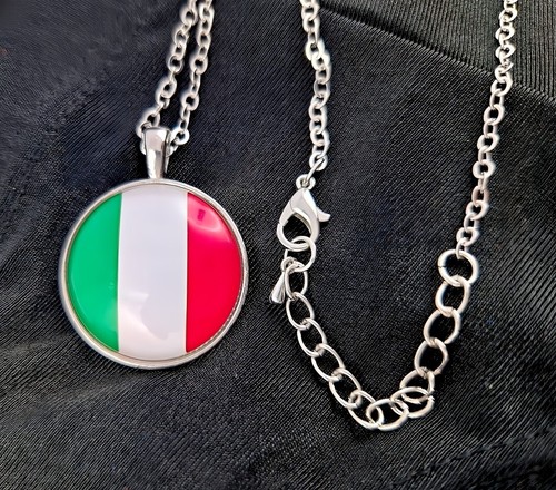 Italien Fahne Anhänger Rund mit Halskette Modeschmuck Italienische Flagge - Bild 2 von 3
