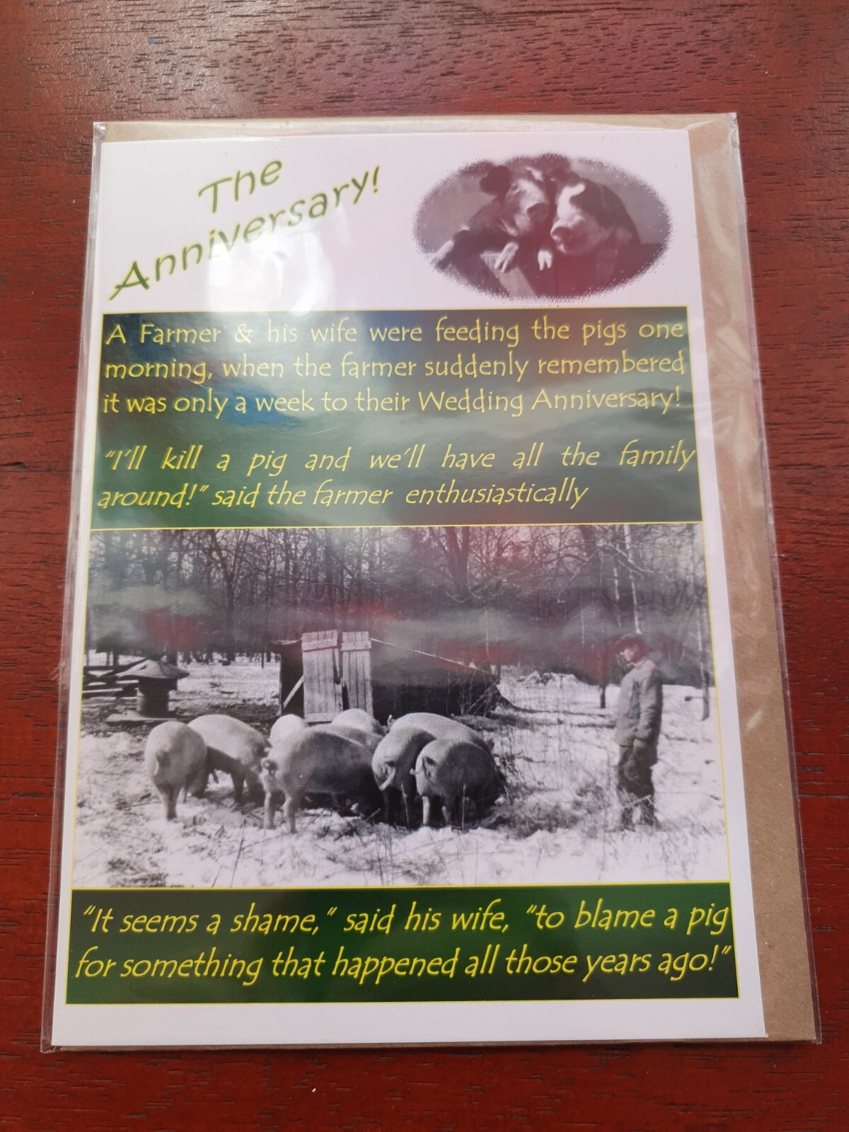 The Anniversary card Pig birthday card funny card Pigs Joke BLANK greetings card