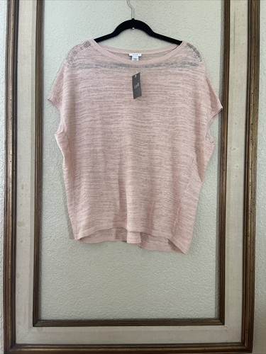 NWT PureJJILL Soft Pink Blush Knit Linen Short Sleeve Top Shirt Sz S $79. - Picture 2 of 7