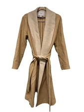 $498 MSRP Cuyana Women's Tan & Cream Belted Wool Winter Coat Size S