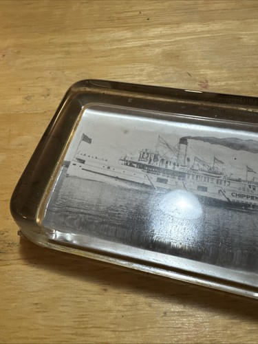 Antiker Dampfschiff Glas Briefbeschwerer St Chippewa Maritim - Bild 4 von 11