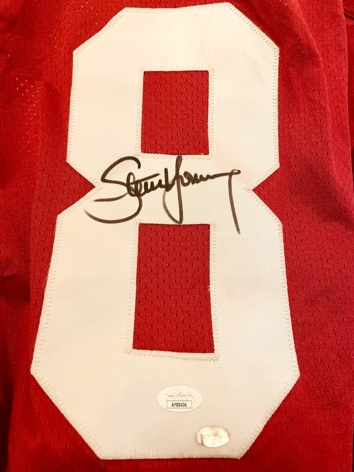 Camiseta roja cosida Wilson autografiada firmada por Steve Young de los San Francisco 49ers JSA Foto 3 de 3