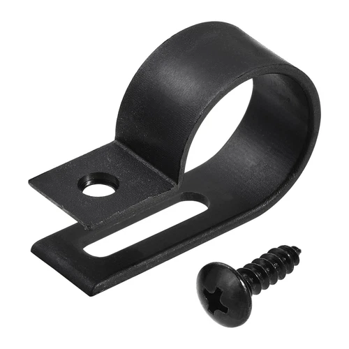 19mm Nylon R Type Cable Clip Wire Clamp with Screws Black 50pcs