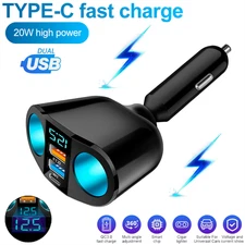 12V Outlet Dual USB Car Cigarette Lighter Socket Splitter Power Adapter Charger