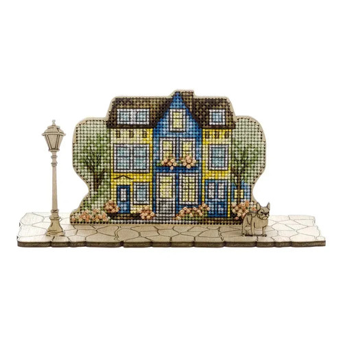 DIY Kreuzstich Stickerei Kit auf Holz Gelb Haus Wohndeko Handwerk Geschenk - Bild 1 von 11