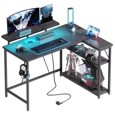 Xyphren L-förmiger Gaming Schreibtisch mit RGB LED 100x80 cm Beleuchtung, schwarz