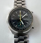 SEIKO 6139-7101 Automatic Chronograph Watch Vintage Mens HELMET Black Dial 17 J