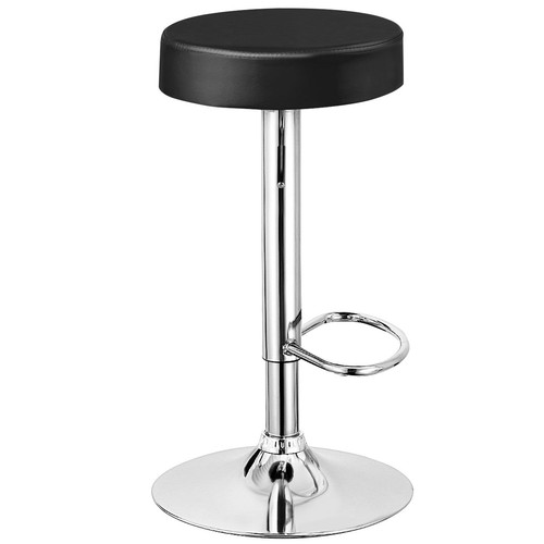 1 PC Round Bar Stool Adjustable Swivel Pub Chair PU Leather with Footrest Black - Picture 10 of 12