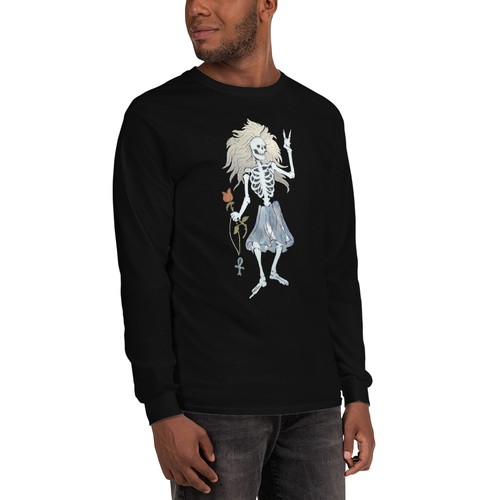 T-shirt manica lunga unisex Jerry Garcia Rosebud Skeleton Grateful Dead Gildan - Foto 2 di 11
