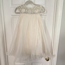 Girls Ivory Beaded Sleeveless Tulle Swing Dress Knee Length Party Formal