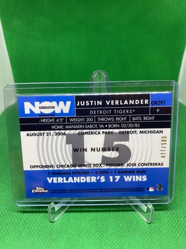 2007 Justin Verlander Topps Chrome Generation Now Refractor /500 #GN297 - Bild 2 von 2