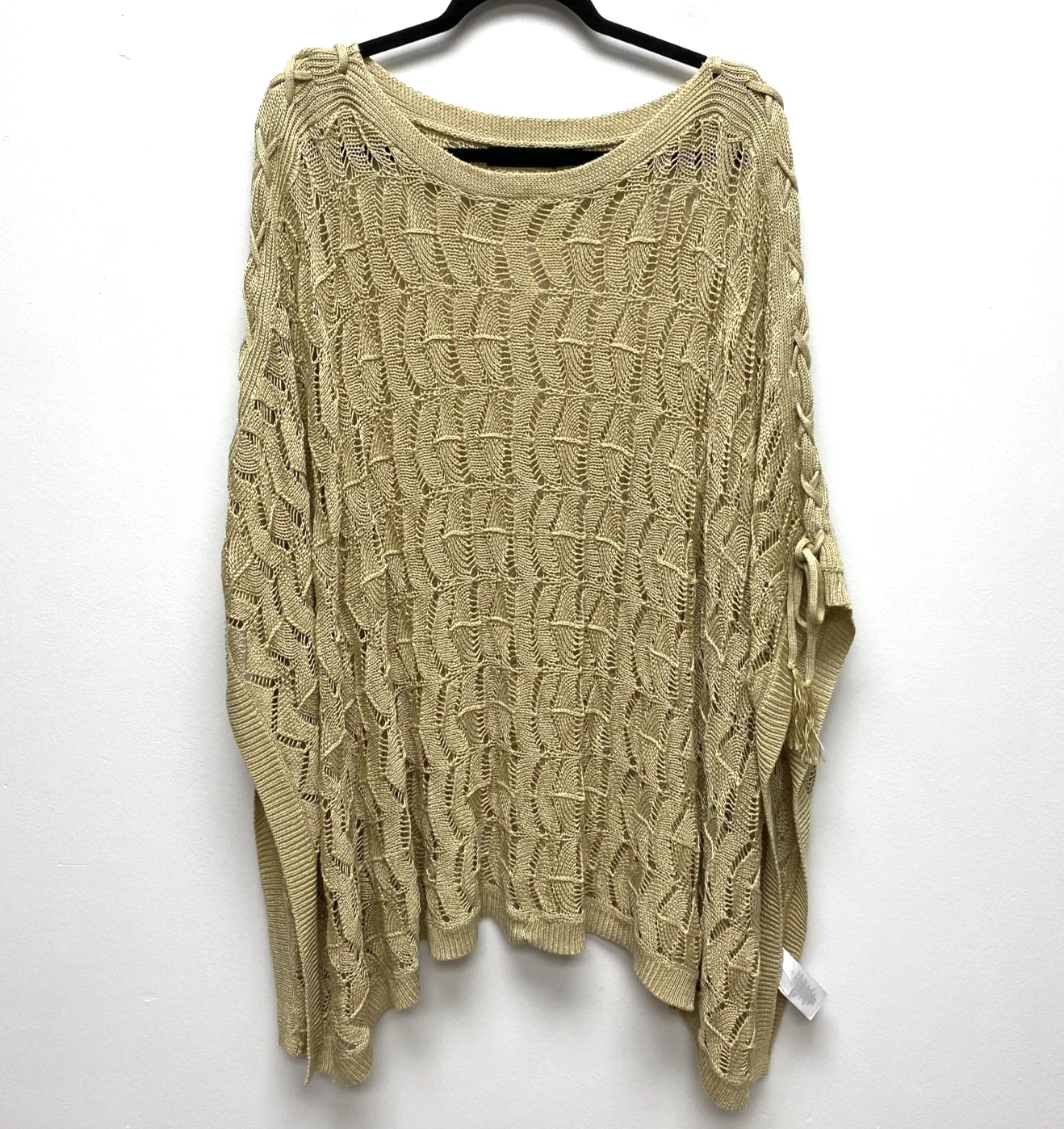 Lauren Ralph Lauren Linen Blend Poncho Womens Parchment Crochet Knit Size S M