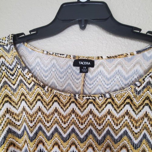 Nwt Tacera Women's Dress Sz 2X Yellow Black Chevron Short Sleeve Stretch - Picture 8 of 10