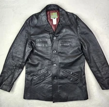 Vintage Diesel Black Leather Jacket Mens L Button Up Coat Y2K Moto Biker Lined 