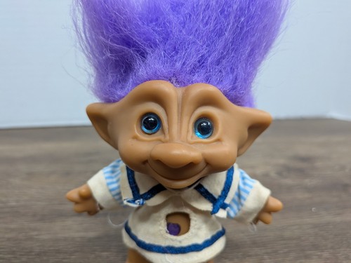 Ace Neuheit Troll Puppe mit lila Haaren und Bauch Edelstein Matrosenanzug 4" Vintage Spielzeug - Bild 2 von 7