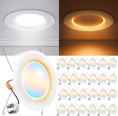 Sunco 24 Pack 6'' Dimmable LED Recessed Lights with Night Light, 1000 LM