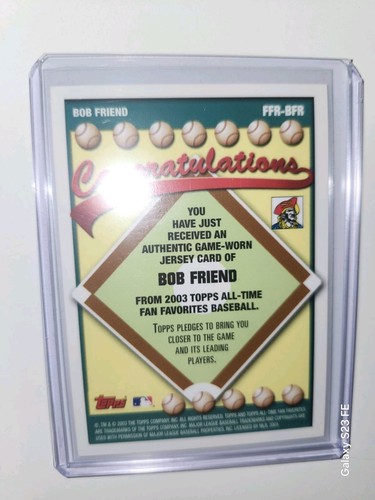 2003 Topps All Time Fan Favorites Bob Friend Game Used Jersey Relic - Picture 6 of 6