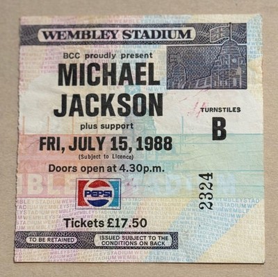 Michael Jackson Bad Tour Original Ticket Stub 15 July 1988 Wembley Stadium  