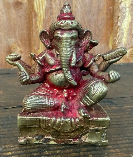 Estatua de dios de la deidad Ganesh de latón dios elefante hindú figura antigua sólida - Imagen 2 de 8