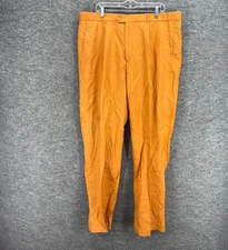 Steve Harvey Dress Pants Men 42*32 Orange High Rise Pleated Linen Pockets Skinny