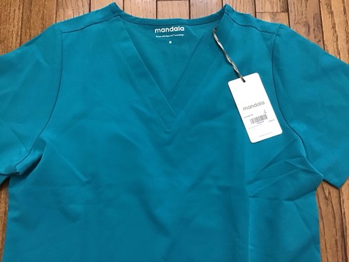 New Mandala Medium Teal High Waist Scrub Jogger Tall Pants Set, V-neck (Z8-1) - Picture 3 of 15