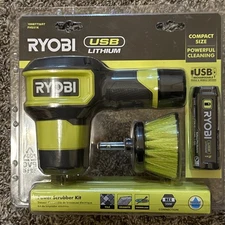 RYOBI USB Lithium Compact Scrubber Kit with 2.0 Ah Battery, USB Charging Cord