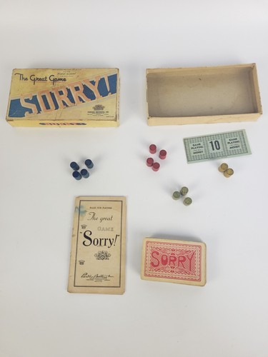 Vintage 1939 Parker Brothers "Sorry!" Brettspiel mit Holzbauern & Karten - The Gre - Bild 4 von 17