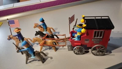 BC LOT PLAYMOBIL FARWEST CHARIOT FOURGON BANK NATIONAL WESTERN COWBOYS 3037 - Photo 1/4