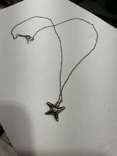 Authentic Tiffany & Co Diamond Silver Elsa Peretti Starfish  Necklace 16” - Picture 2 of 11