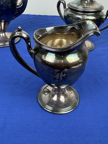 3 Pc Silver Plate Monogrammed "F" Tea Pot, Creamer, Sugar ~ Reed & Barton - Picture 3 of 21